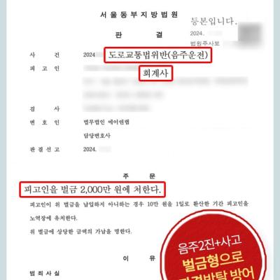 [뺑소니] 회계사 음주운전 2진+사고 후 도주 혐의, 벌금형 성공(자격박탈 방어)